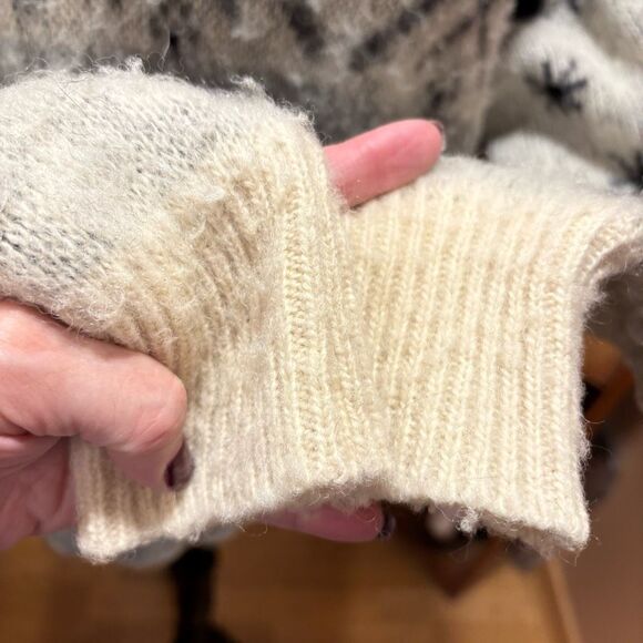 Samband of Iceland Vintage Wool Sweater Grey Black Snowflake Ribbed Trim Men Med - Picture 7 of 9